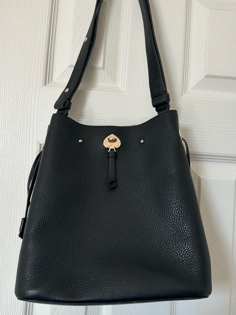 kate spade Black Pebbled Leather Shoulder Tote with Gold Accent